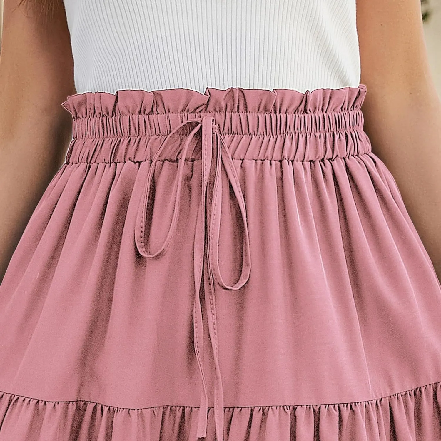 Midi Skirts for Women - Bohemian High Waist Elastic Ruffle A-Line Pleated Skirt for Summer