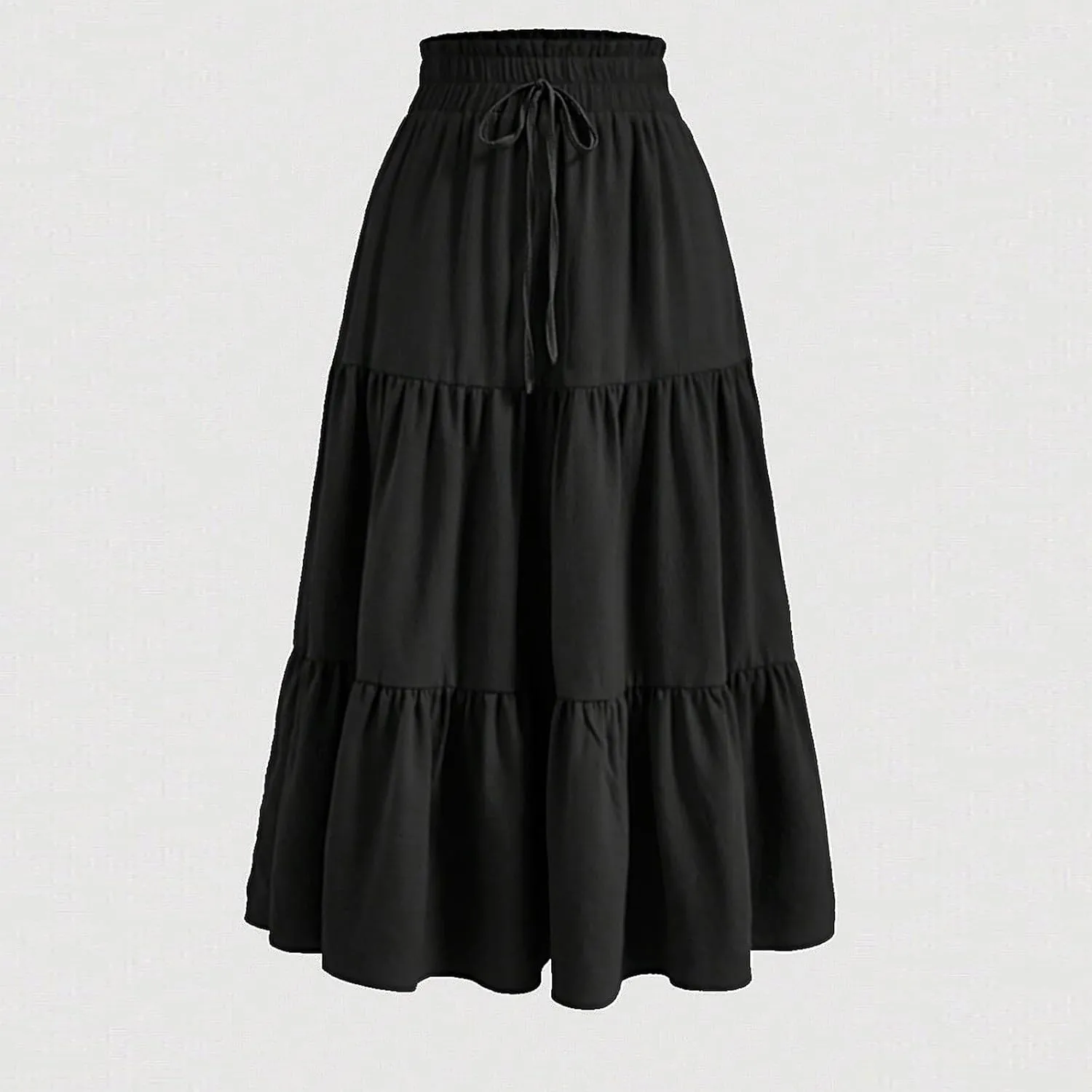 Midi Skirts for Women - Bohemian High Waist Elastic Ruffle A-Line Pleated Skirt for Summer