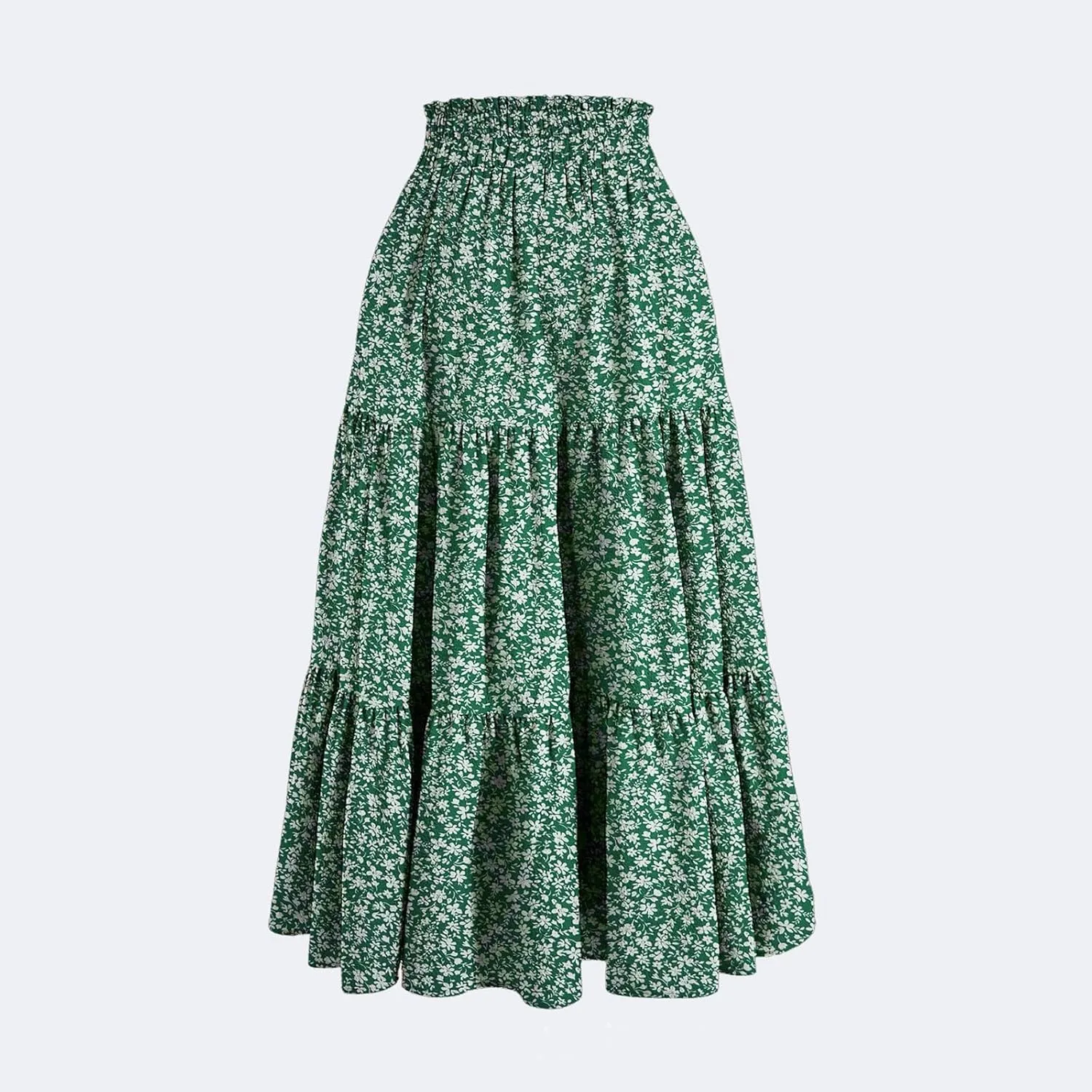 Midi Skirts for Women - Bohemian High Waist Elastic Ruffle A-Line Pleated Skirt for Summer