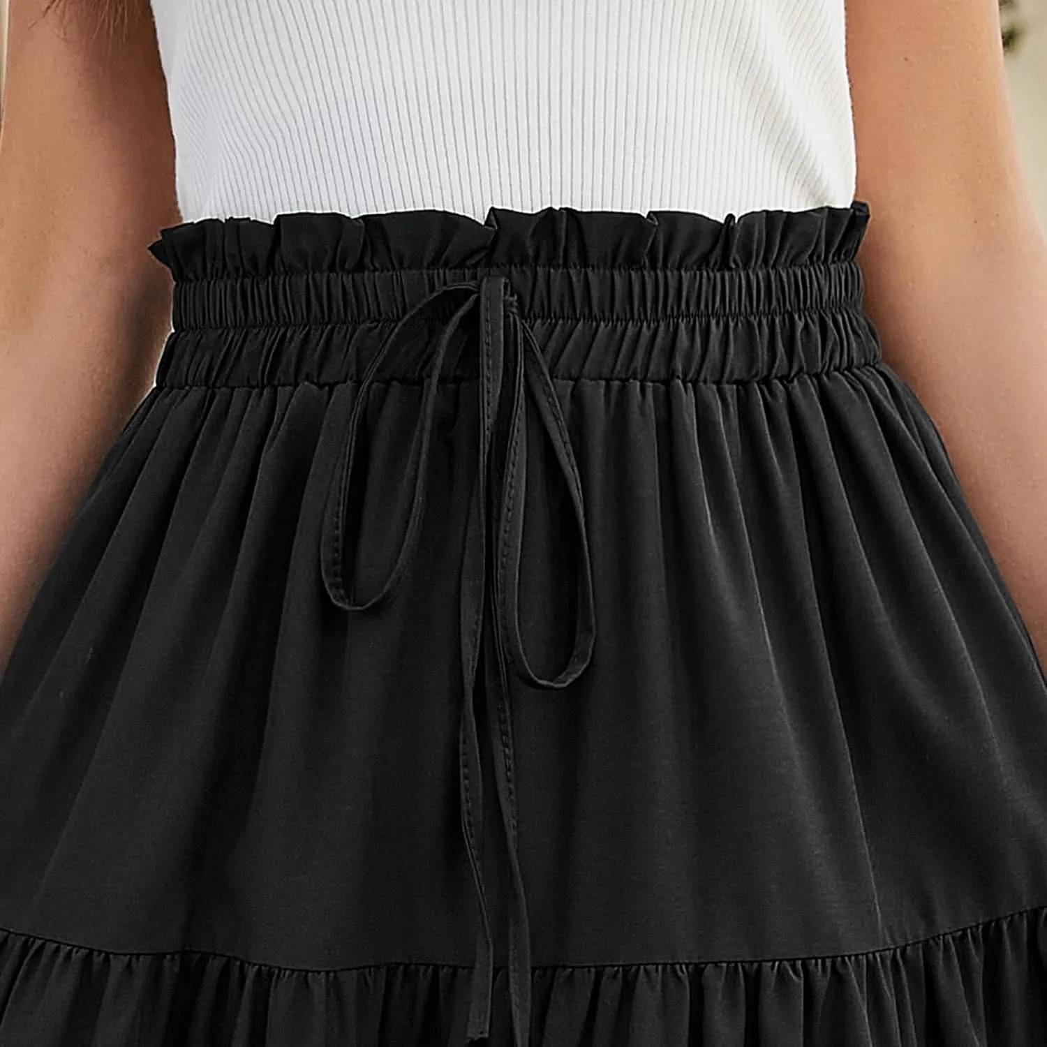 Midi Skirts for Women - Bohemian High Waist Elastic Ruffle A-Line Pleated Skirt for Summer