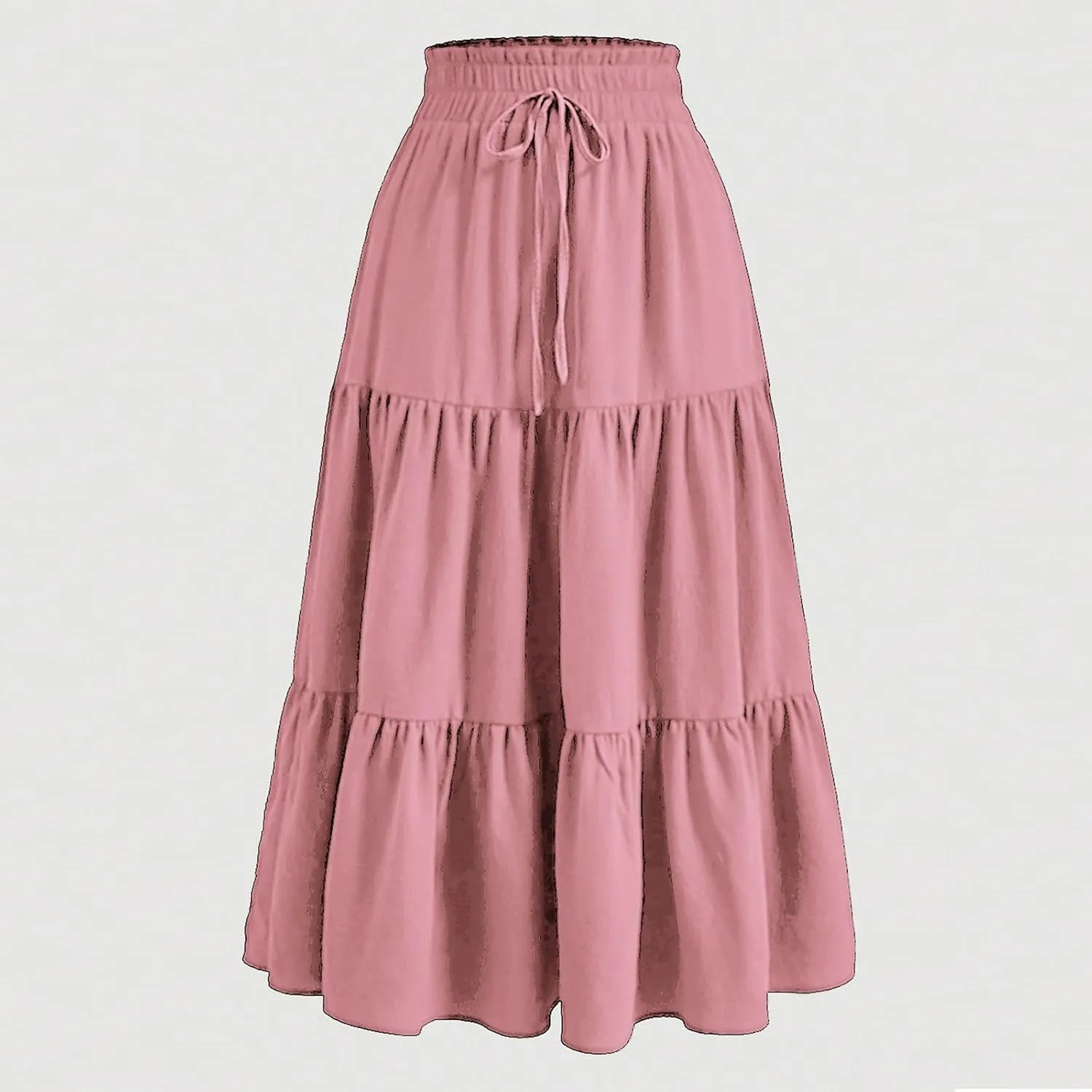 Midi Skirts for Women - Bohemian High Waist Elastic Ruffle A-Line Pleated Skirt for Summer