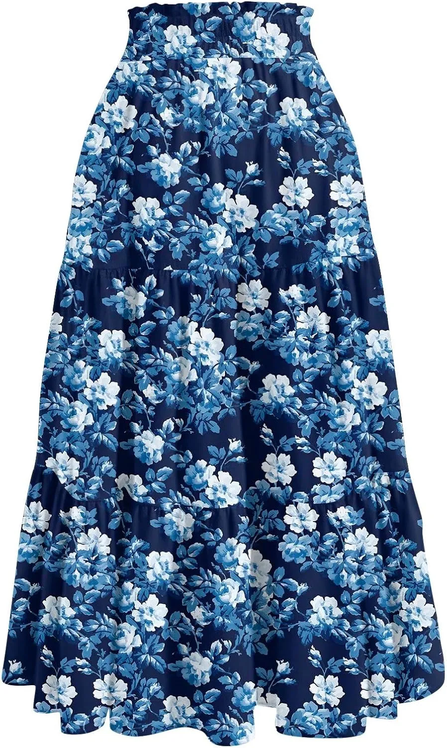 Midi Skirts for Women - High Waist Pleated Bohemian A-Line Ruffle Skirt for Casual Outings