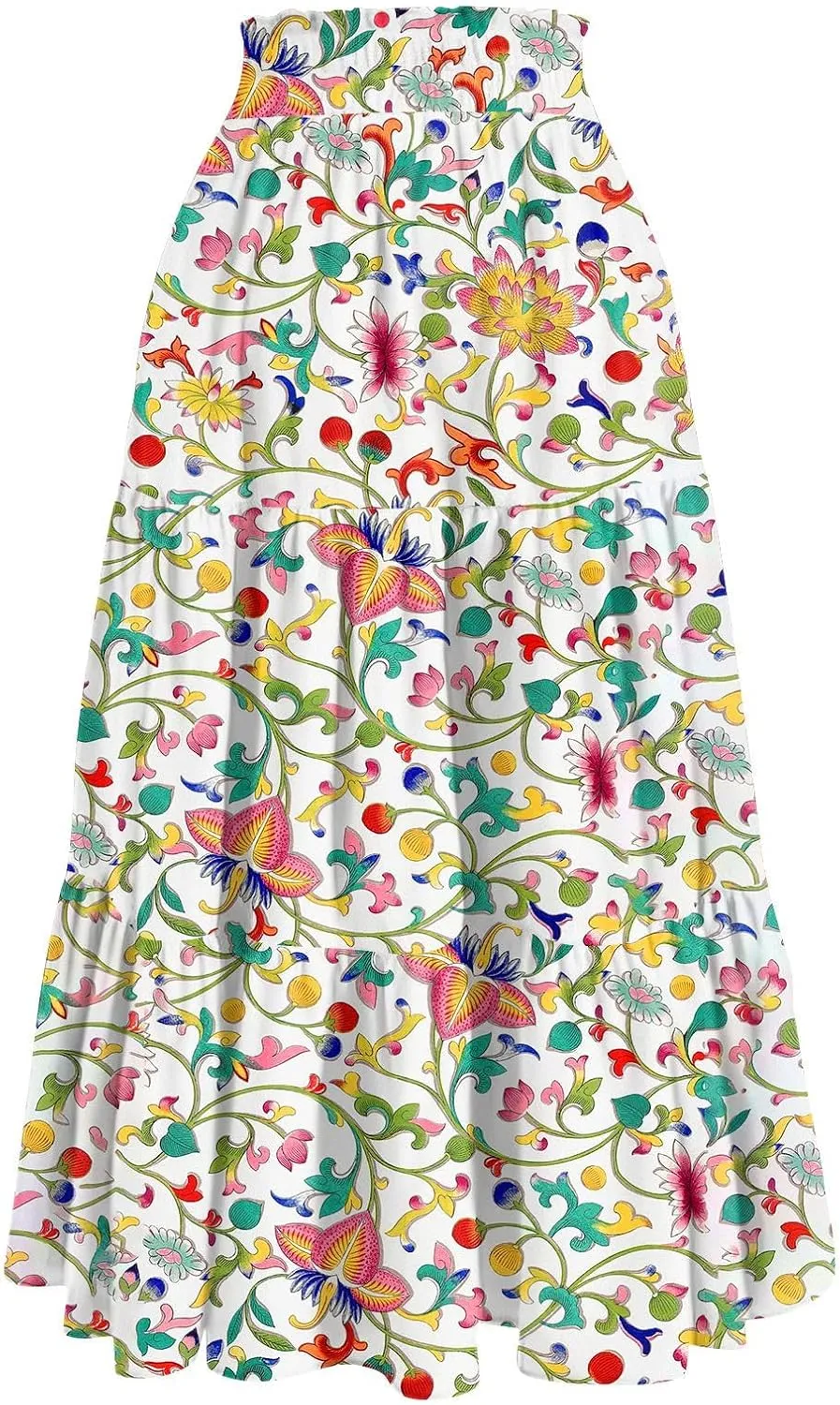 Midi Skirts for Women - High Waist Pleated Bohemian A-Line Ruffle Skirt for Casual Outings