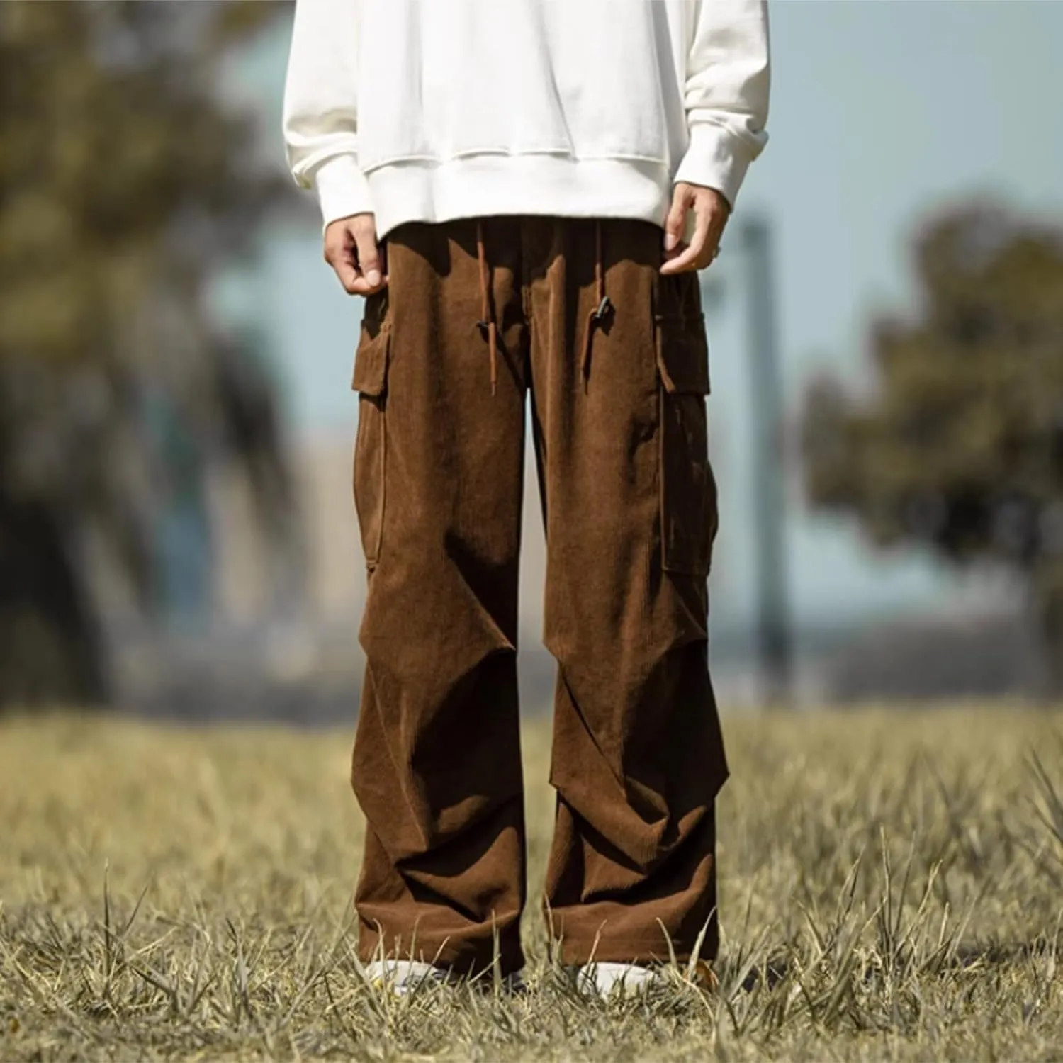 MIDOO Golf Pants Men Tapered Leg Casual Fleece Joggers Loose Open Bottom Athletic Pants Straight Leg Outdoor Hiking Pants