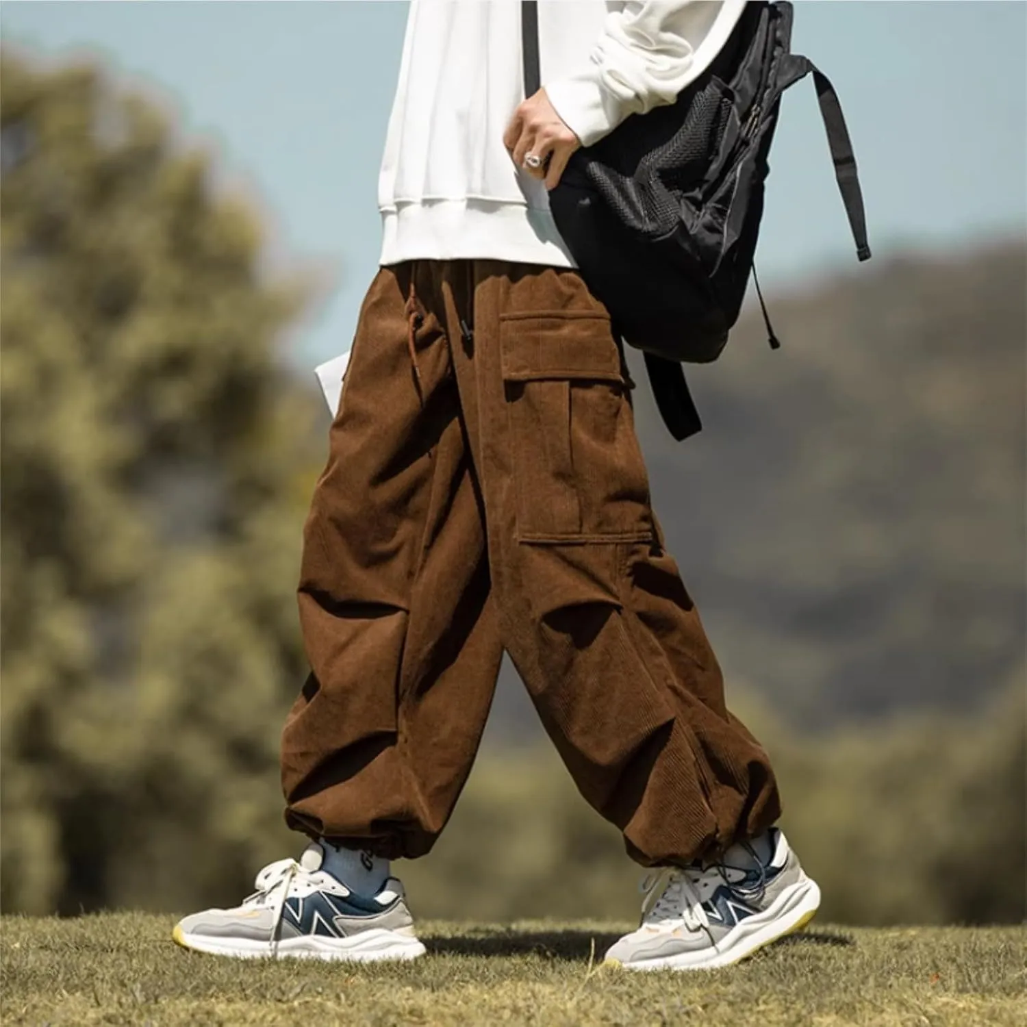 MIDOO Golf Pants Men Tapered Leg Casual Fleece Joggers Loose Open Bottom Athletic Pants Straight Leg Outdoor Hiking Pants