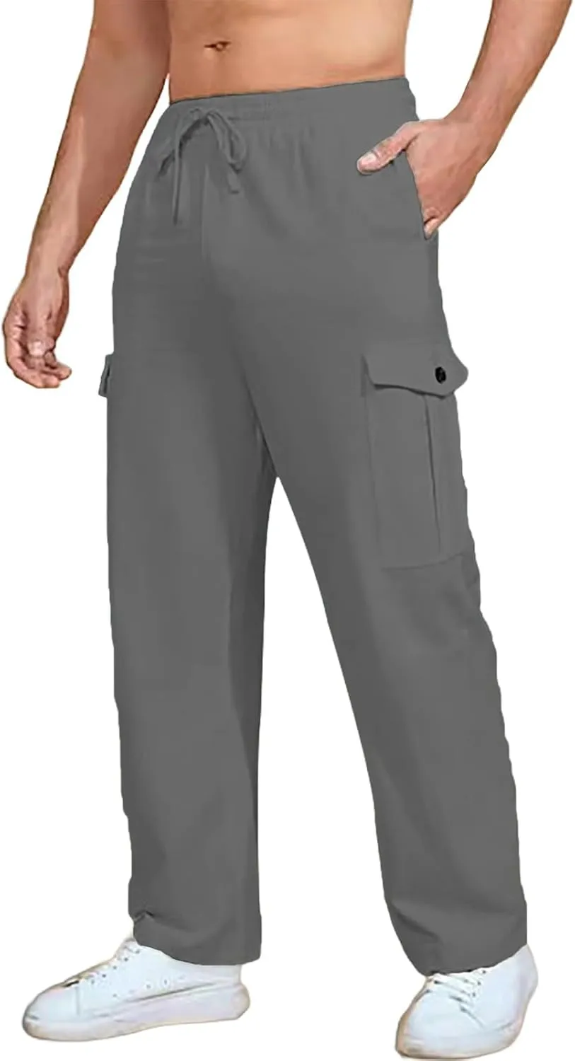 MIDOO Mens Cargo Pants Pockets Casual Drawstring Waist Joggers Lightweight Breathable Active Athletic Fishing Hiking Pants