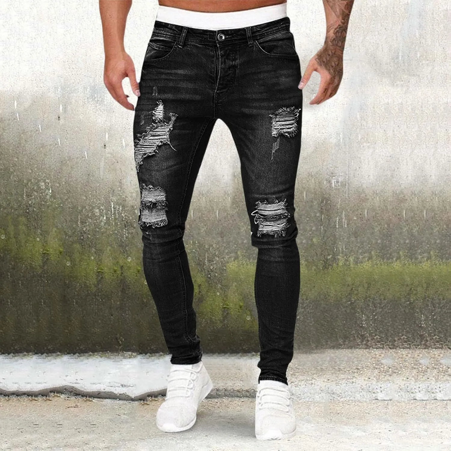 MIDOO Slim Fit Jeans for Men Ripped Distressed Straight Leg Denim Pants Fashion Comfort Pants Trousers with Pockets
