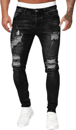 MIDOO Slim Fit Jeans for Men Ripped Distressed Straight Leg Denim Pants Fashion Comfort Pants Trousers with Pockets