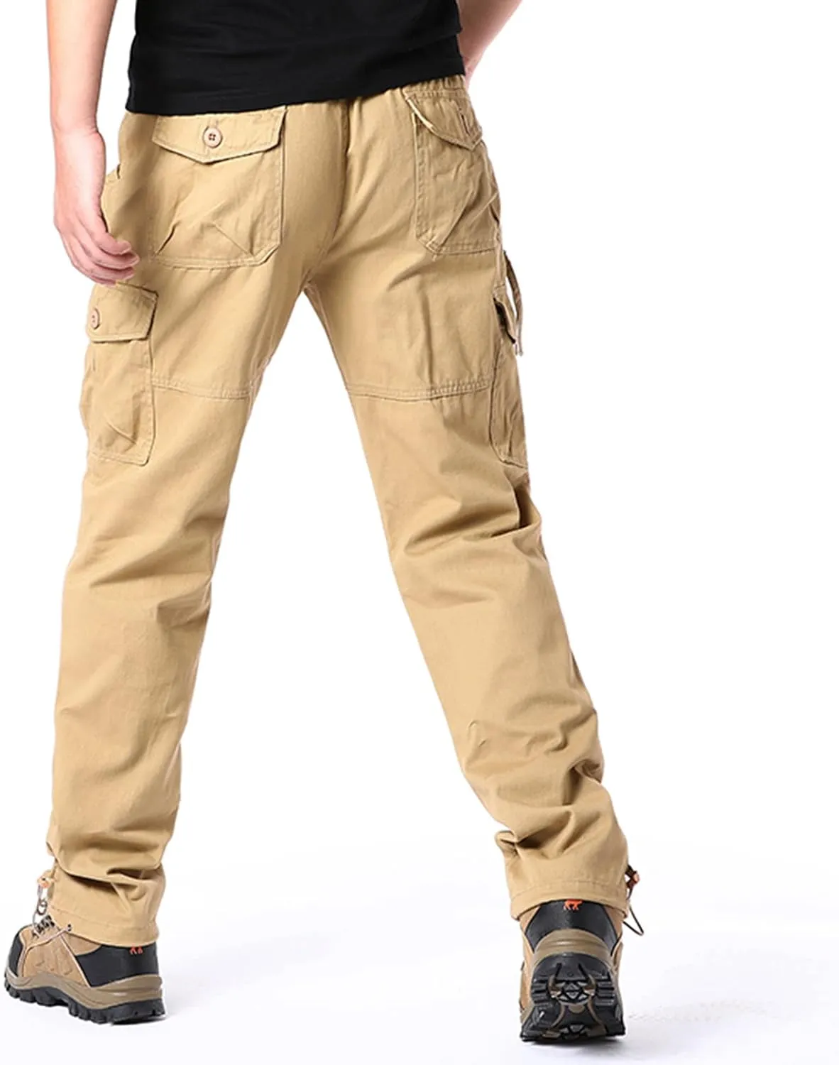 MIDOO Work Pants for Men Construction Flex Casual Pants Stretch Drawstring Waistband Tapered Leg Sweatpants with Pockets