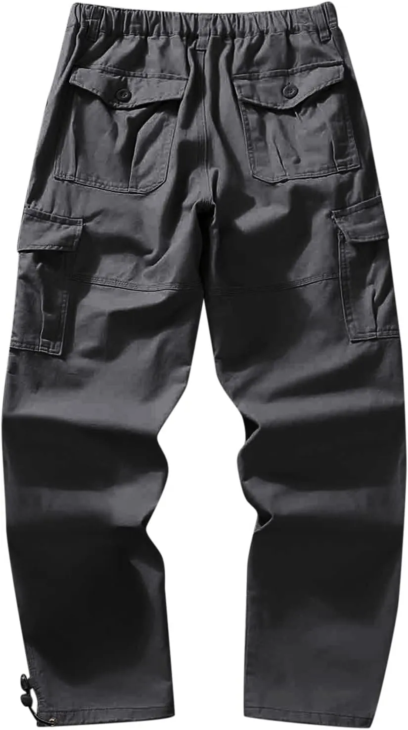 MIDOO Work Pants for Men Construction Flex Casual Pants Stretch Drawstring Waistband Tapered Leg Sweatpants with Pockets