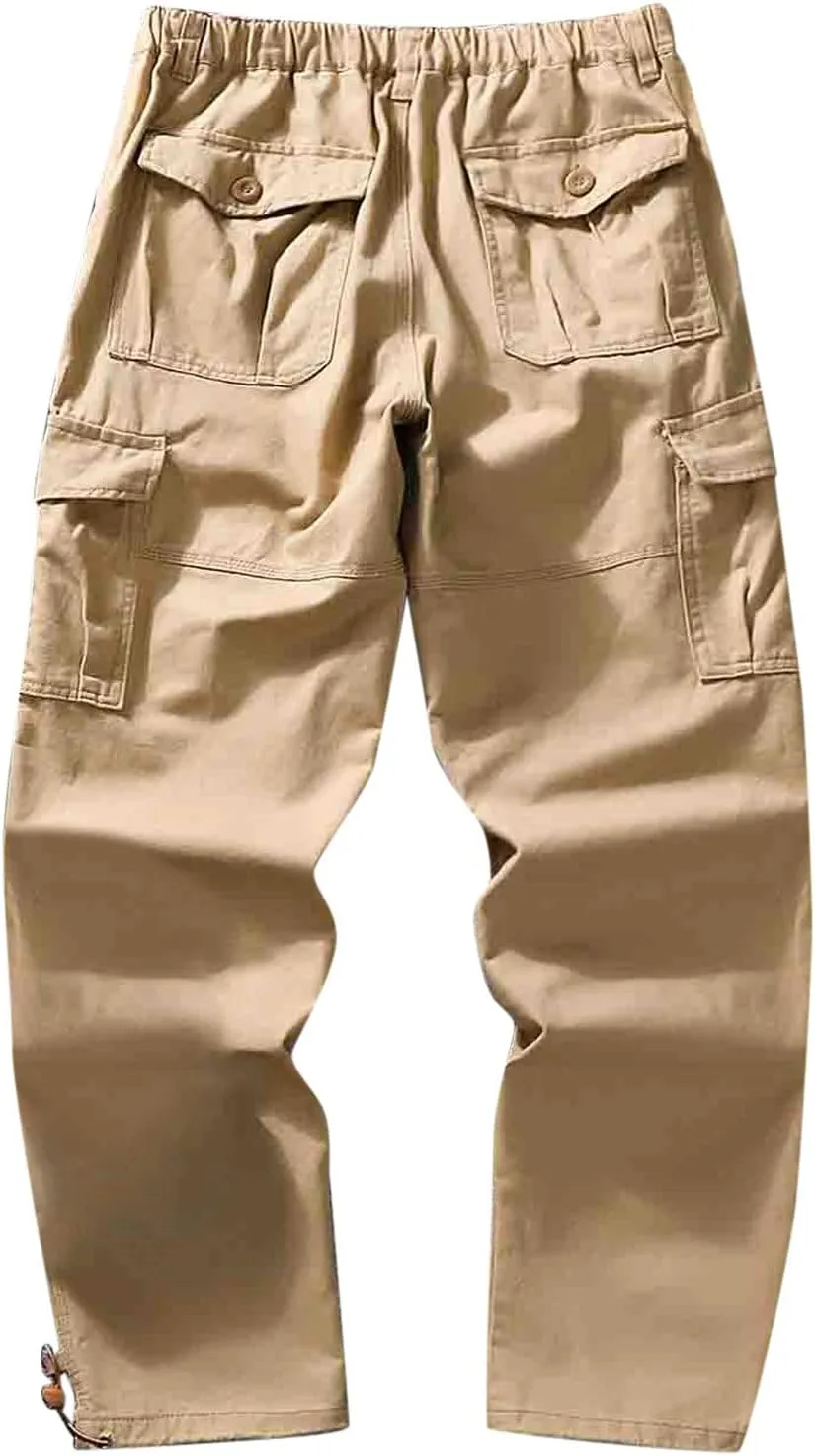 MIDOO Work Pants for Men Construction Flex Casual Pants Stretch Drawstring Waistband Tapered Leg Sweatpants with Pockets