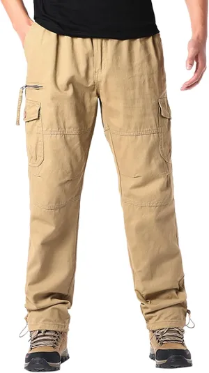 MIDOO Work Pants for Men Construction Flex Casual Pants Stretch Drawstring Waistband Tapered Leg Sweatpants with Pockets