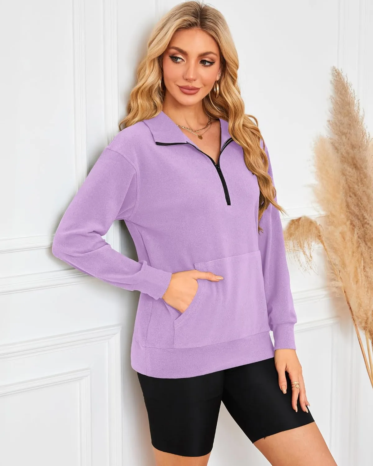 MISFAY Womens Half Zip Oversized Sweatshirts 2025 Casual Long Sleeve Hoodies Quarter Zip Up Pullover Fall Outfits with Pocket