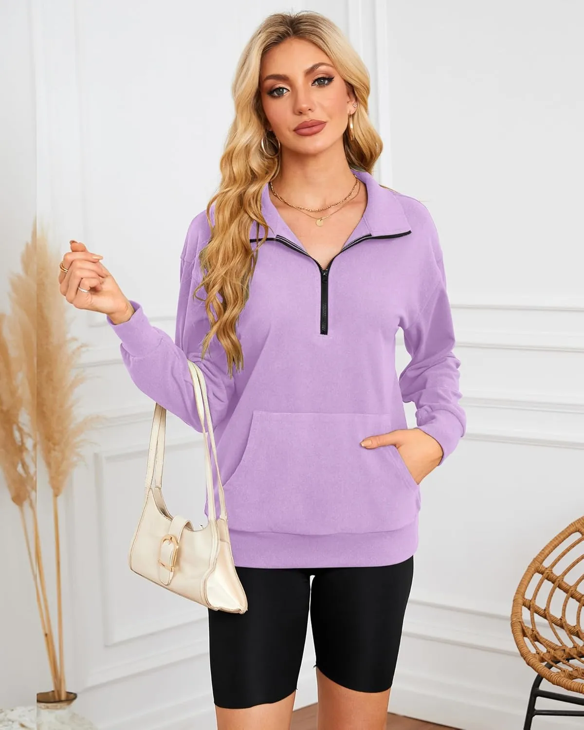 MISFAY Womens Half Zip Oversized Sweatshirts 2025 Casual Long Sleeve Hoodies Quarter Zip Up Pullover Fall Outfits with Pocket
