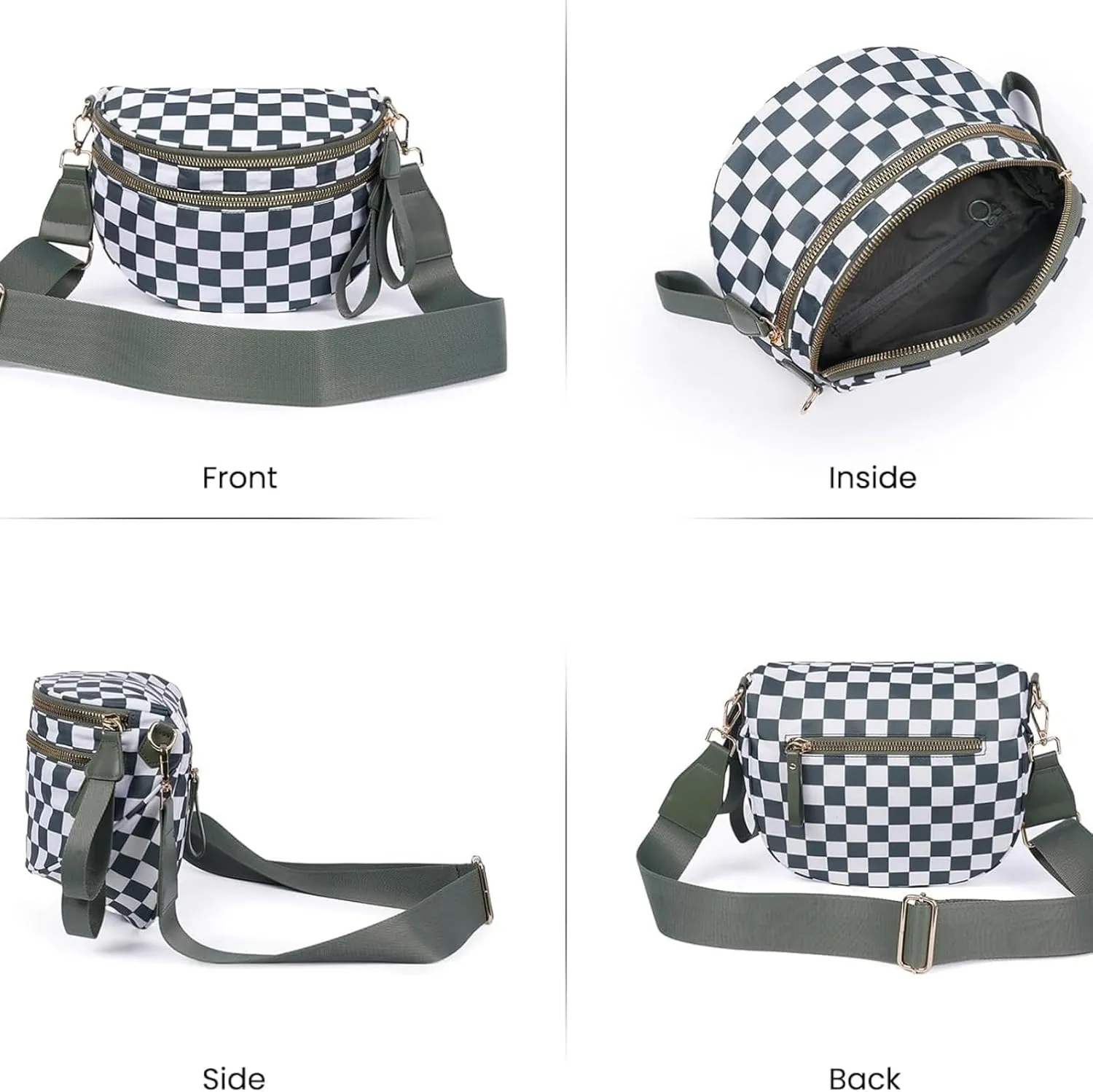 Nuvore Crossbody Bag, Black and White Checkered Bag, Trendy Checkerboard Chest Bag, Handbag (Blue)