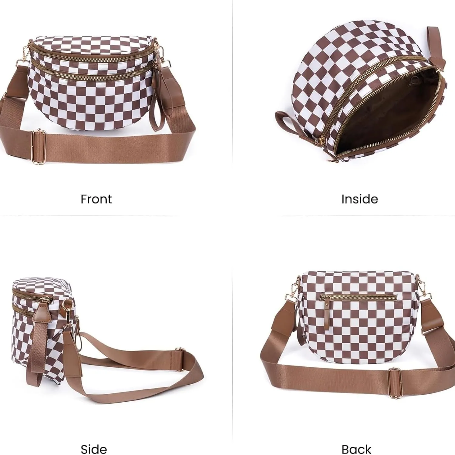 Nuvore Crossbody Bag, Black and White Checkered Bag, Trendy Checkerboard Chest Bag, Handbag (Blue)