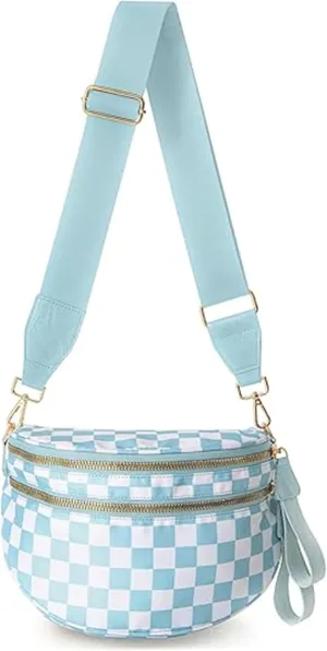 Nuvore Crossbody Bag, Black and White Checkered Bag, Trendy Checkerboard Chest Bag, Handbag (Blue)