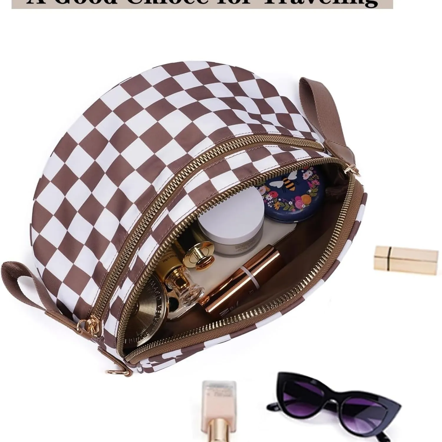 Nuvore Crossbody Bag, Black and White Checkered Bag, Trendy Checkerboard Chest Bag, Handbag (Blue)