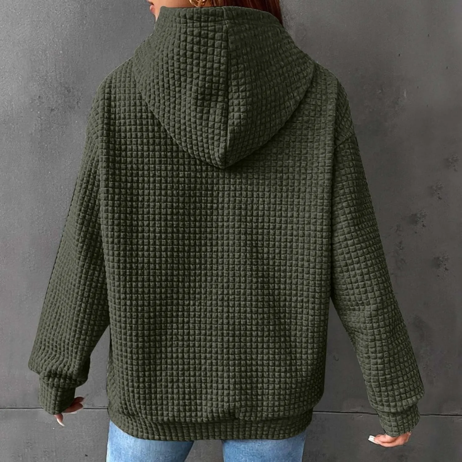 Oversized Hoodies for Women Trendy Casual Waffle Sweatshirt Y2k Drawstring Long Sleeve Pullover Cute Hoodie w/Pockets
