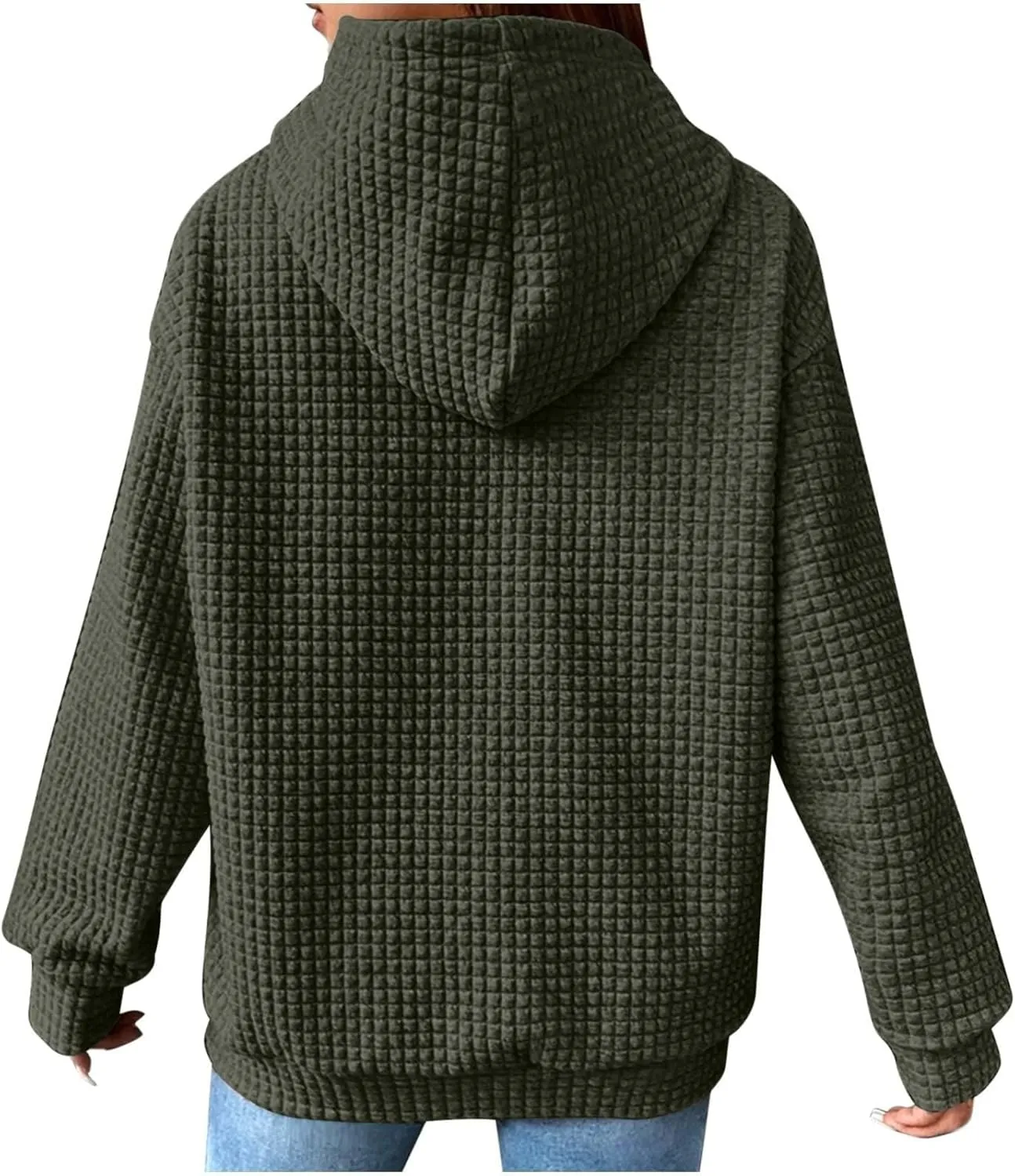 Oversized Hoodies for Women Trendy Casual Waffle Sweatshirt Y2k Drawstring Long Sleeve Pullover Cute Hoodie w/Pockets