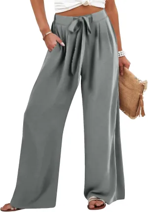 Pants for Women Trendy Casual Wide Leg Business Trousers High Waist Bandage Loose Long Pants with Pocket