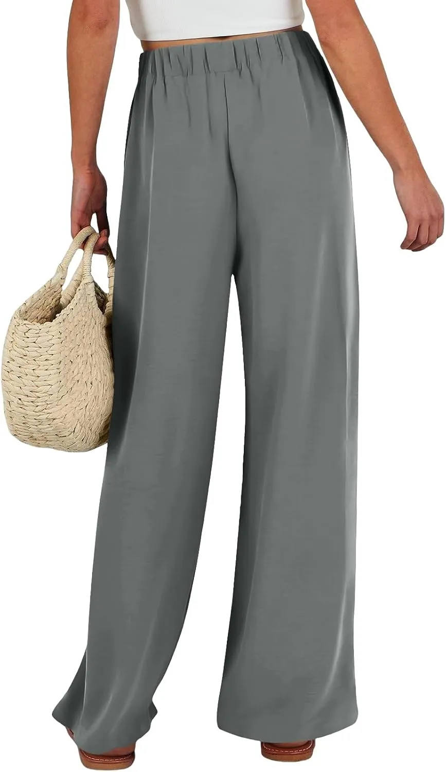 Pants for Women Trendy Casual Wide Leg Business Trousers High Waist Bandage Loose Long Pants with Pocket