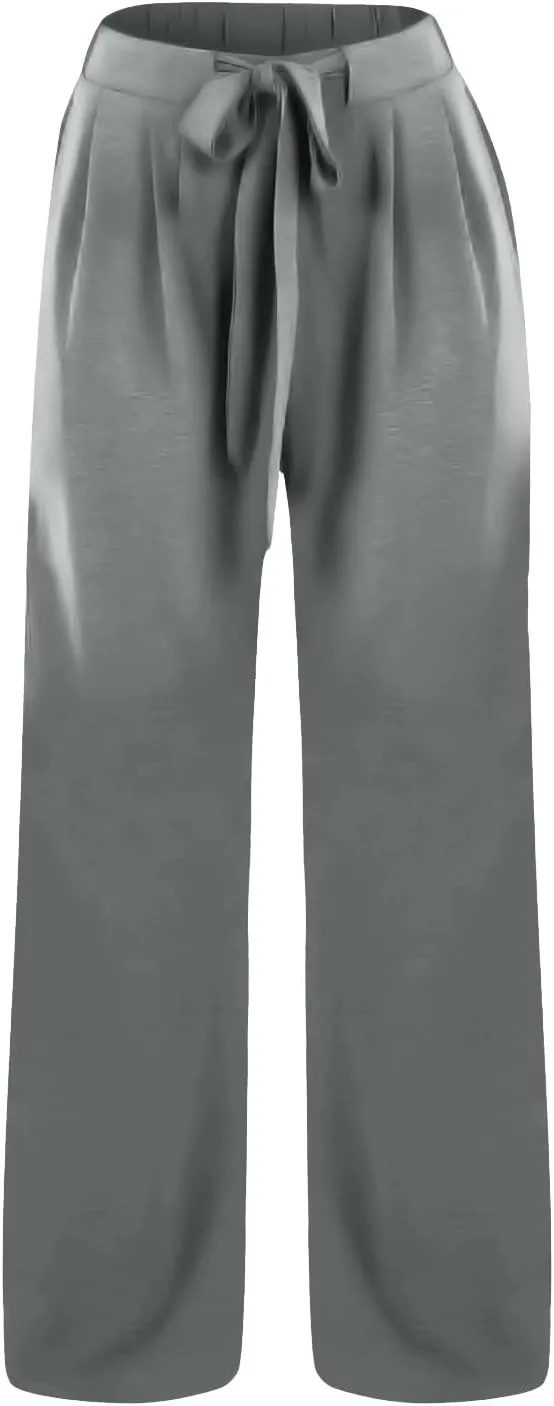 Pants for Women Trendy Casual Wide Leg Business Trousers High Waist Bandage Loose Long Pants with Pocket