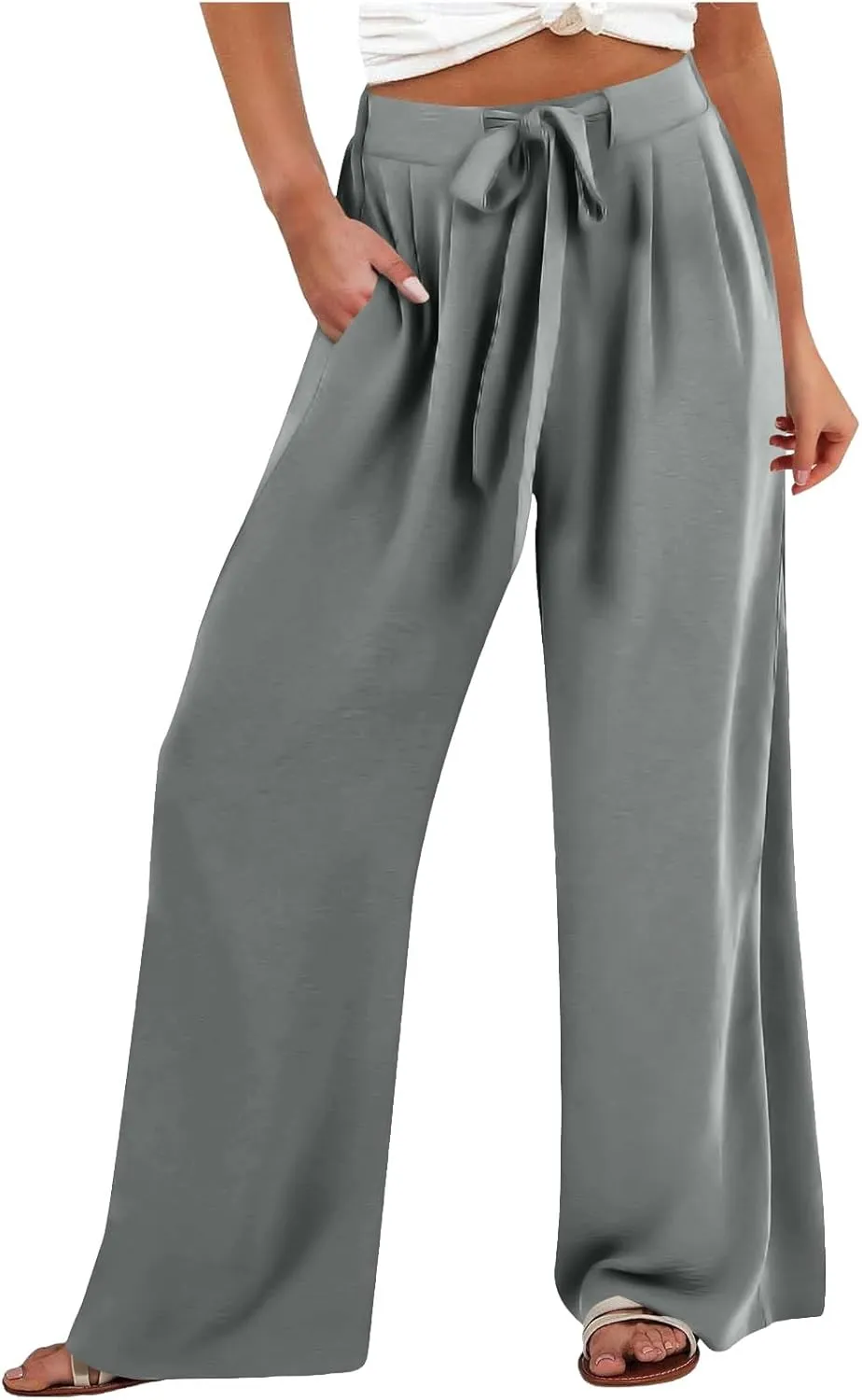 Pants for Women Trendy Casual Wide Leg Business Trousers High Waist Bandage Loose Long Pants with Pocket