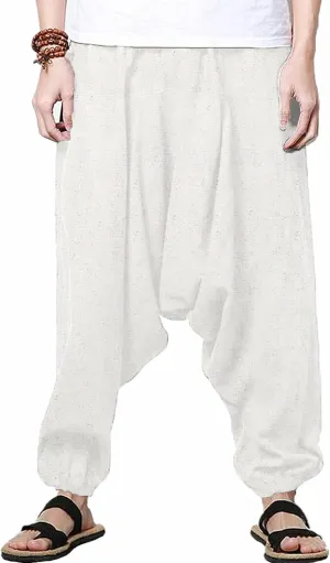 perdontoo Mens Casual Harem Pants Cotton Boho Yoga Hippie Aladdin Summer Beach Drop Crotch Trouser