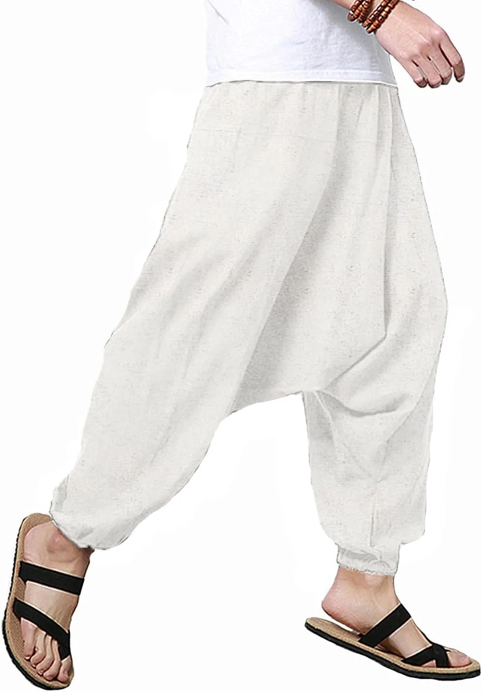 perdontoo Mens Casual Harem Pants Cotton Boho Yoga Hippie Aladdin Summer Beach Drop Crotch Trouser