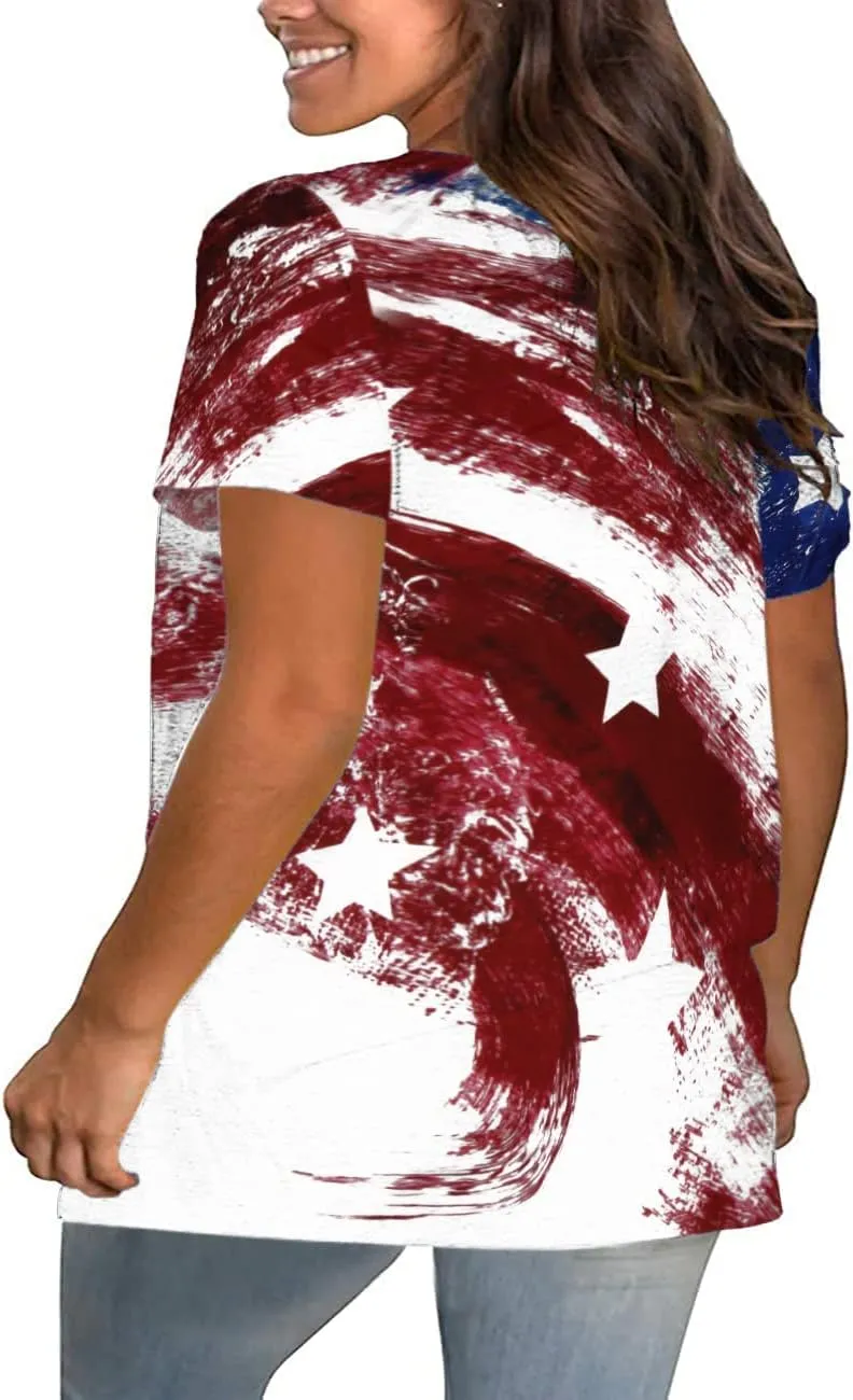 Plus Size American Flag Shirts for Women Funny 4th of July T Shirt Stars Stripes Print Patriotic Tee Tops 2x-5x