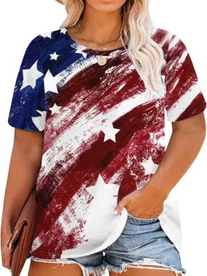 Plus Size American Flag Shirts for Women Funny 4th of July T Shirt Stars Stripes Print Patriotic Tee Tops 2x-5x
