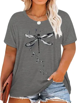 Plus Size Tops for Women Vintage Flower Graphic Tees Boho Floral Wildflowers Casual T Shirt Summer Short Sleeve Tops