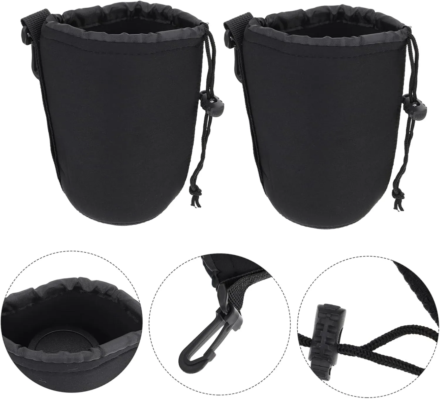 POPETPOP 2pcs Lens Bag Travel Lens Pouch Cases Protective Accessories Protector Neoprene Pouch Bag Camera Black Neoprene