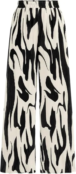 PRETTYGARDEN Womens Pants Dressy Casual Wide Leg Graphic Print Lounge Pants Women Comfy High Waist Pleated Palazzo Pants