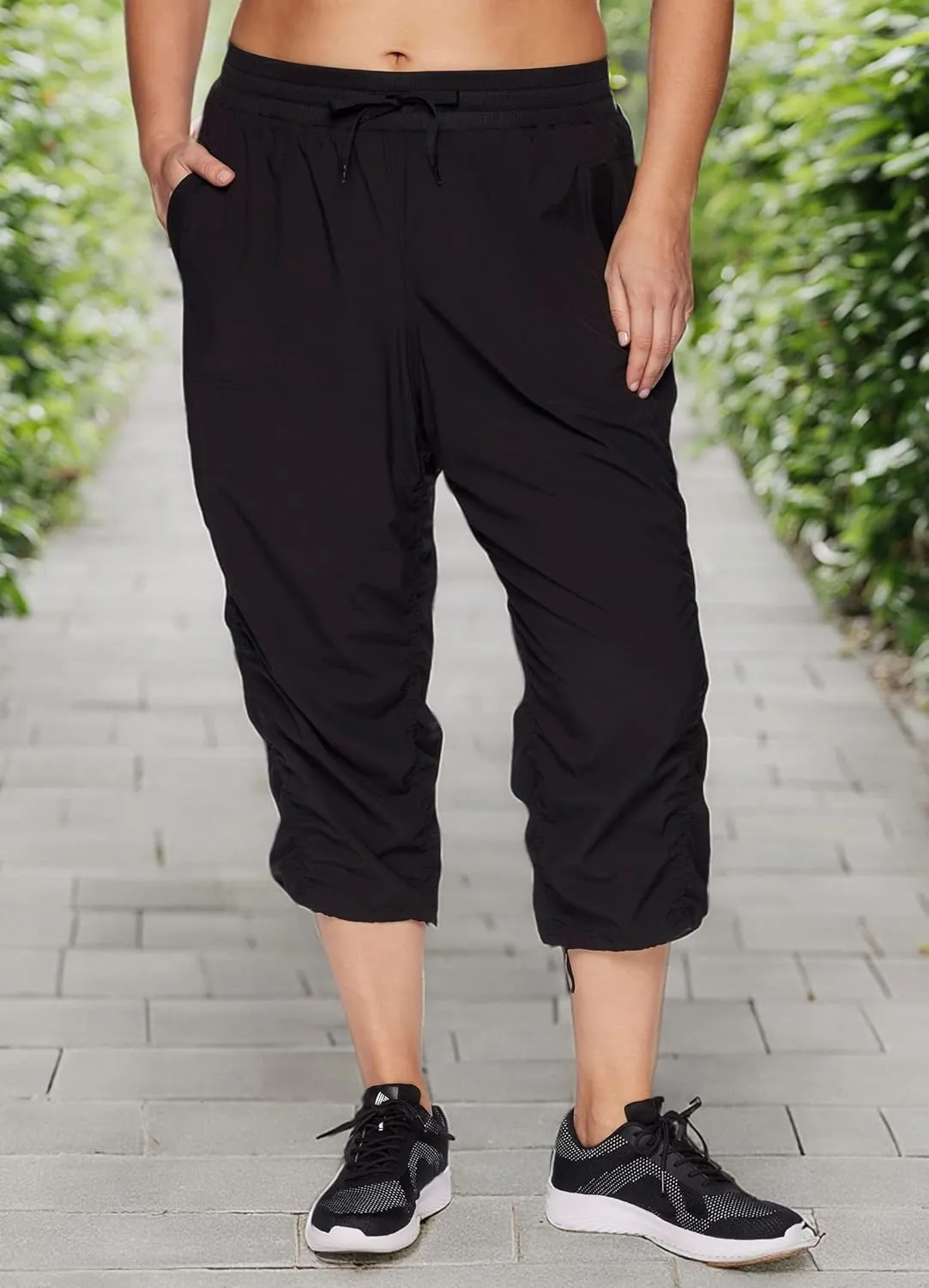 RBX Women's Plus Size Woven Lightweight Drawstring Capri Pant