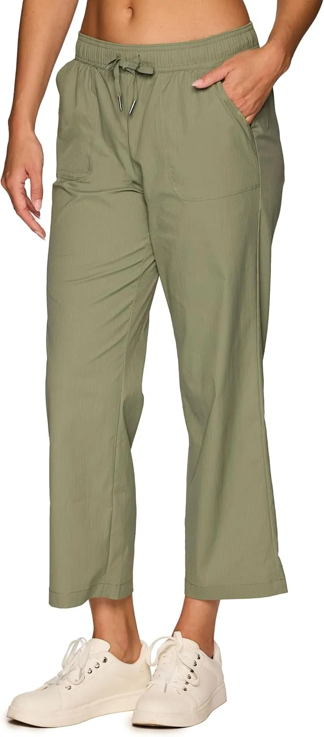 RBX Woven Ankle Pant for Women, Lightweight Quick Drying Relaxed Shadow Stripe Ankle Length Casual Pants, with Plus Sizes