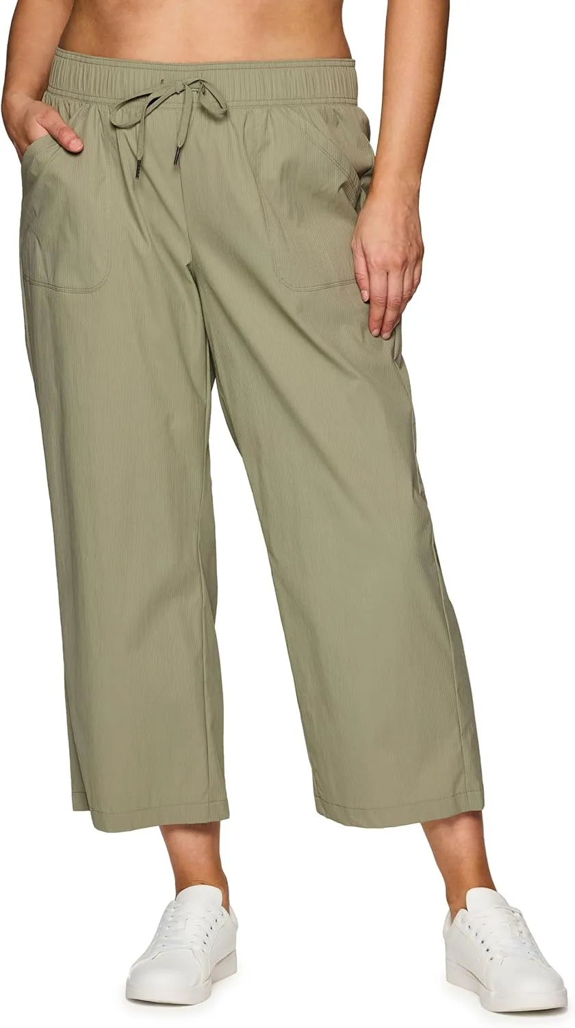 RBX Woven Ankle Pant for Women, Lightweight Quick Drying Relaxed Shadow Stripe Ankle Length Casual Pants, with Plus Sizes