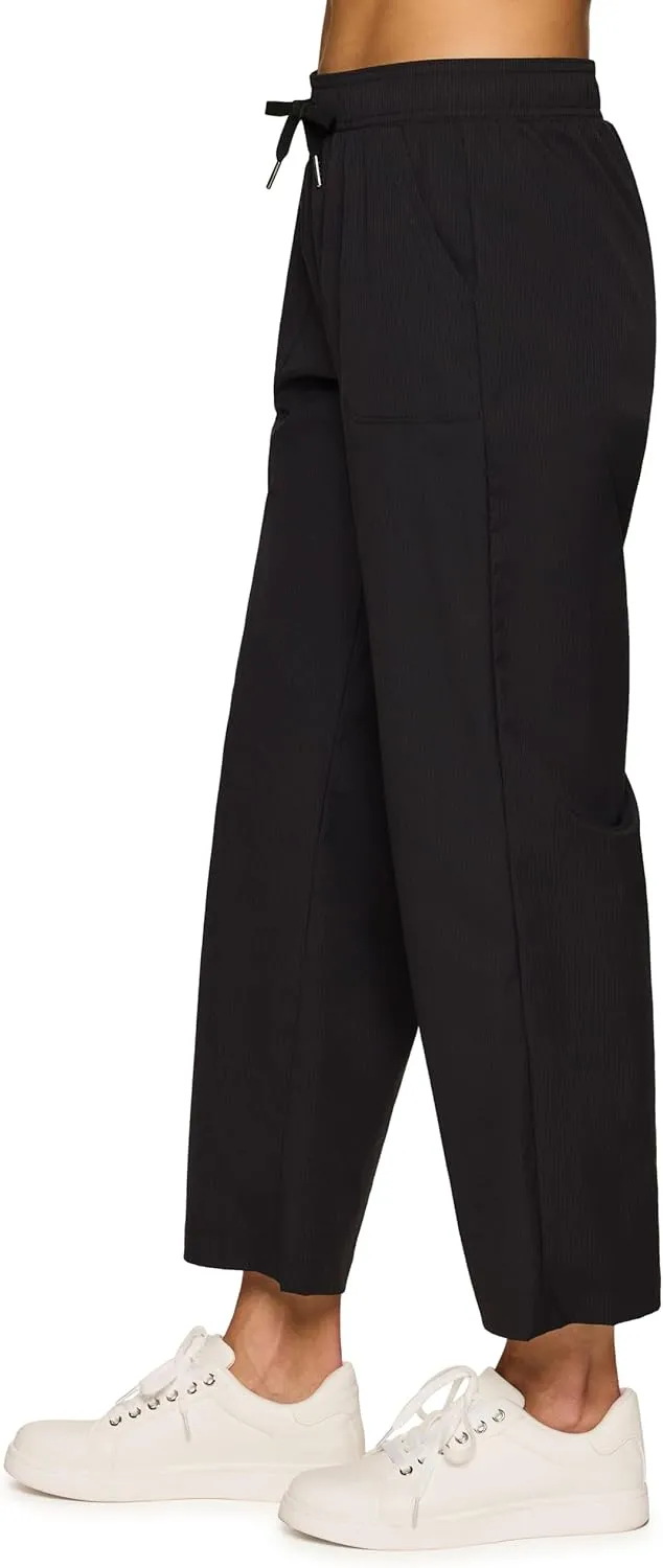 RBX Woven Ankle Pant for Women, Lightweight Quick Drying Relaxed Shadow Stripe Ankle Length Casual Pants, with Plus Sizes