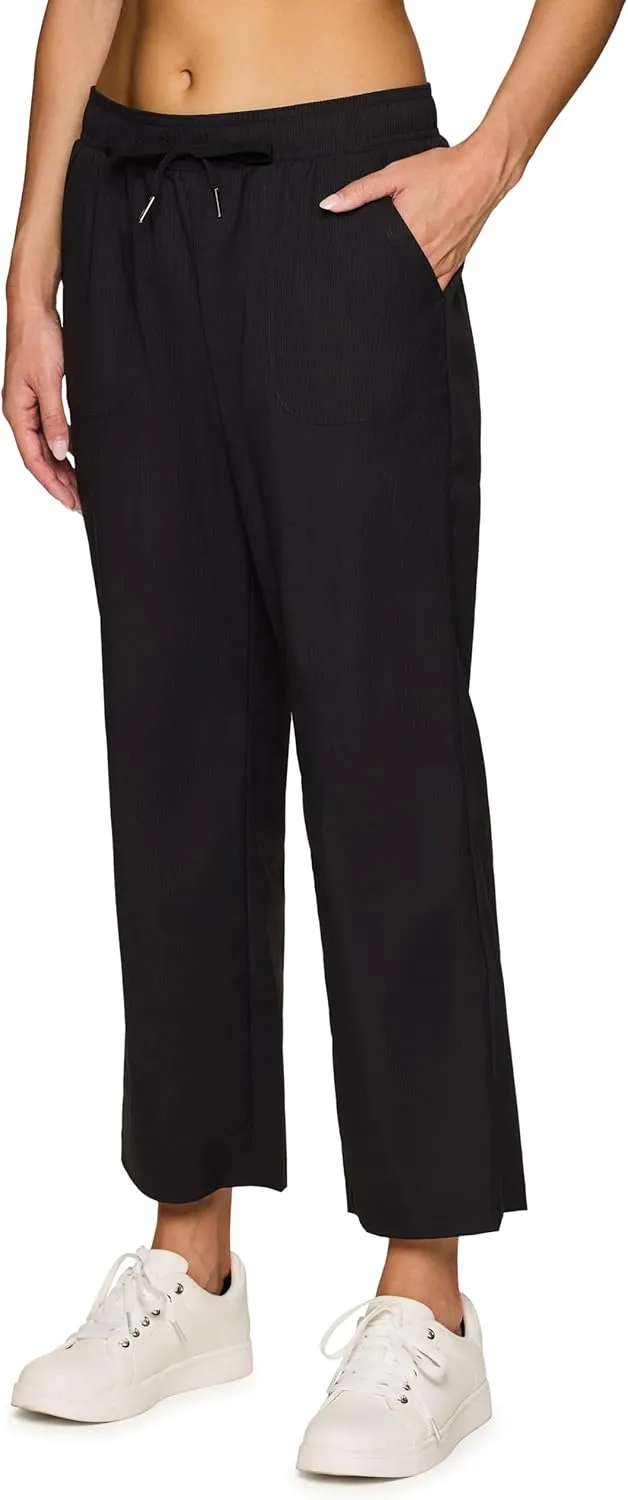 RBX Woven Ankle Pant for Women, Lightweight Quick Drying Relaxed Shadow Stripe Ankle Length Casual Pants, with Plus Sizes