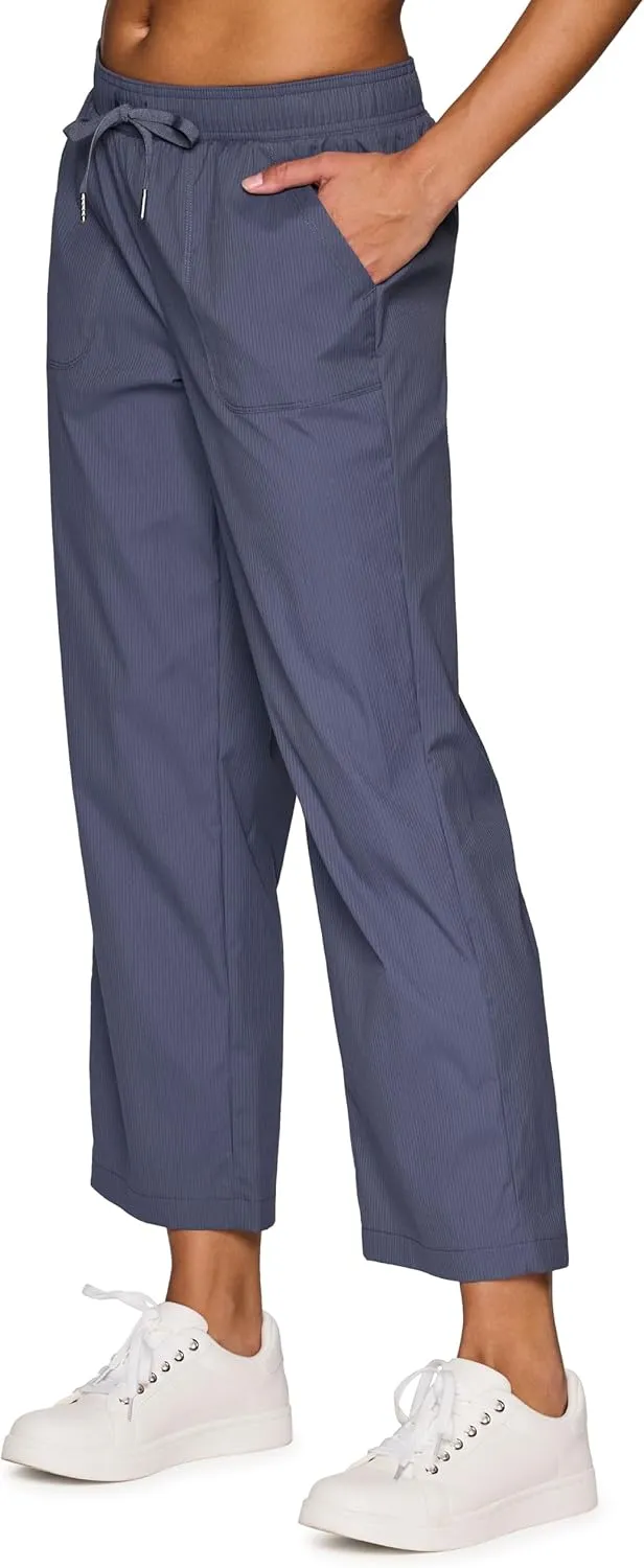 RBX Woven Ankle Pant for Women, Lightweight Quick Drying Relaxed Shadow Stripe Ankle Length Casual Pants, with Plus Sizes