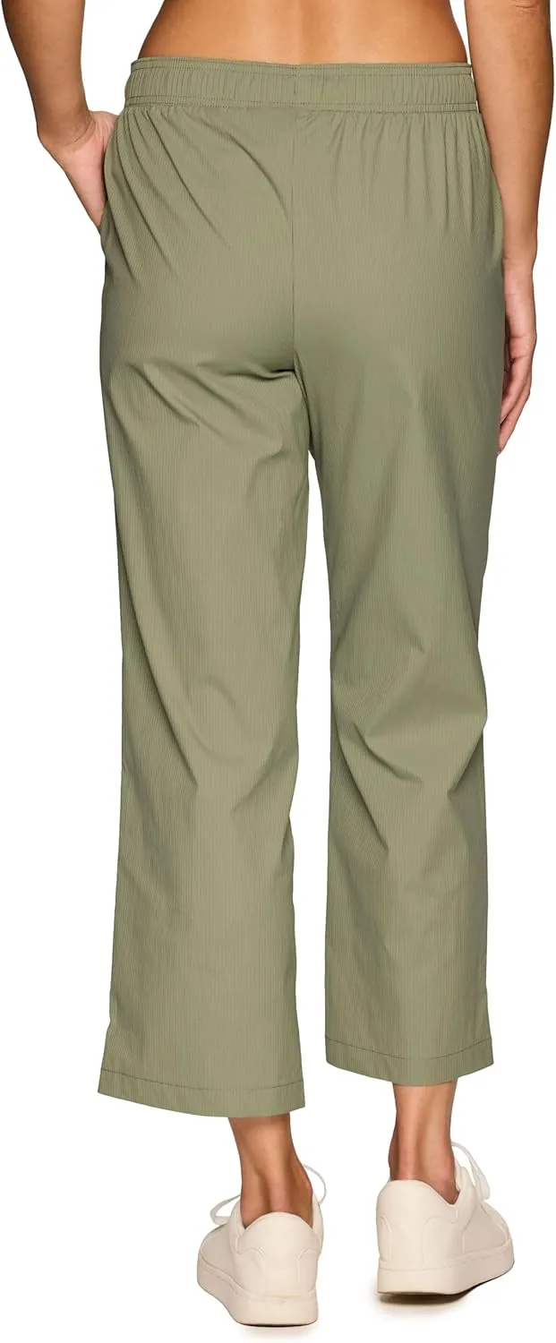 RBX Woven Ankle Pant for Women, Lightweight Quick Drying Relaxed Shadow Stripe Ankle Length Casual Pants, with Plus Sizes