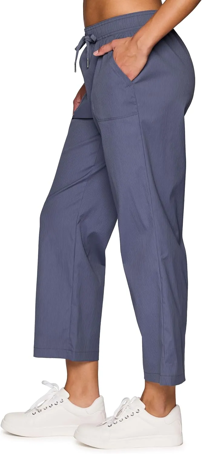 RBX Woven Ankle Pant for Women, Lightweight Quick Drying Relaxed Shadow Stripe Ankle Length Casual Pants, with Plus Sizes