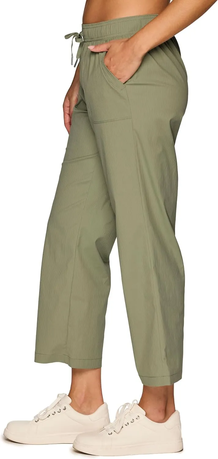 RBX Woven Ankle Pant for Women, Lightweight Quick Drying Relaxed Shadow Stripe Ankle Length Casual Pants, with Plus Sizes
