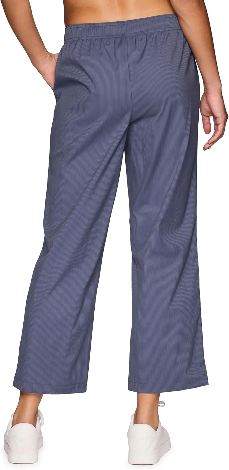 RBX Woven Ankle Pant for Women, Lightweight Quick Drying Relaxed Shadow Stripe Ankle Length Casual Pants, with Plus Sizes