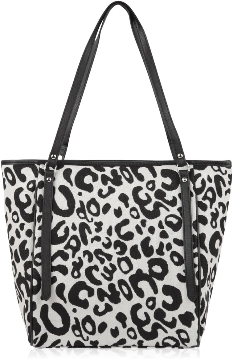 RIAH FASHION Versatile Vegan Leatherette Tote Bag - Faux Leather Purse Canvas Shoulder Strap, Leopard, Snake Print Shopper