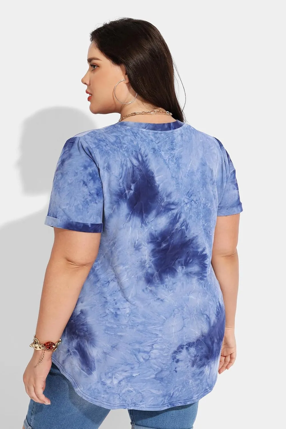 RITERA Plus Size Tops for Women Tie Dye Summer T Shirts V Neck Short Sleeve Casual Tee Tops with Front Pocket XL-5XL
