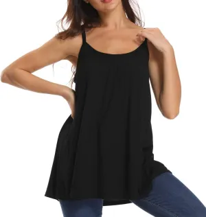 RITERA Women's Tank Top with Built in Padded Bra Cotton Shirred Flowly Relaxed Cami Adjustable Straps Camisole with Pleats