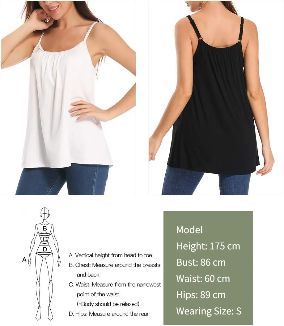 RITERA Women's Tank Top with Built in Padded Bra Cotton Shirred Flowly Relaxed Cami Adjustable Straps Camisole with Pleats