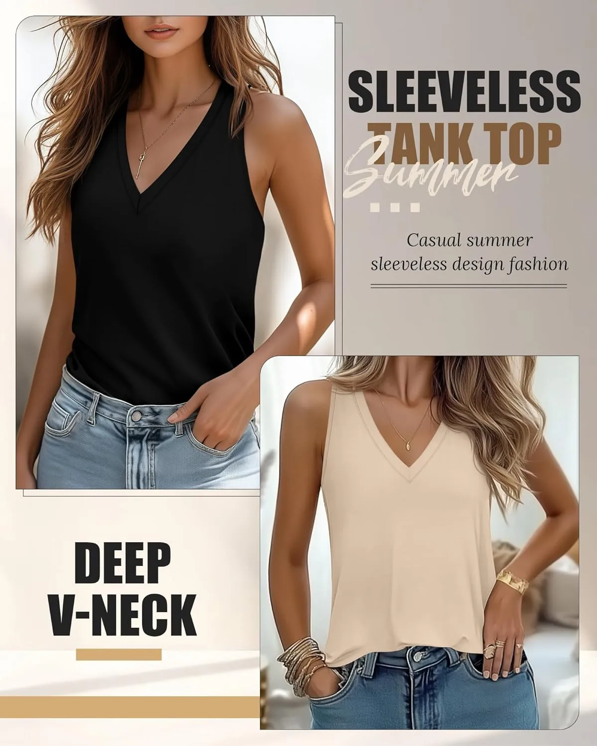 Riyiper 3 Pack Women's V Neck Tank Tops Sleeveless T Shirts Loose Casual Tunic Tank Summer 2025 Beach Vacation Clothes